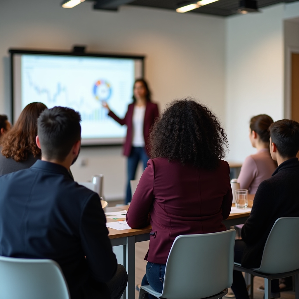 Sessione di formazione finanziaria con giovani adulti italiani attenti e coinvolti
